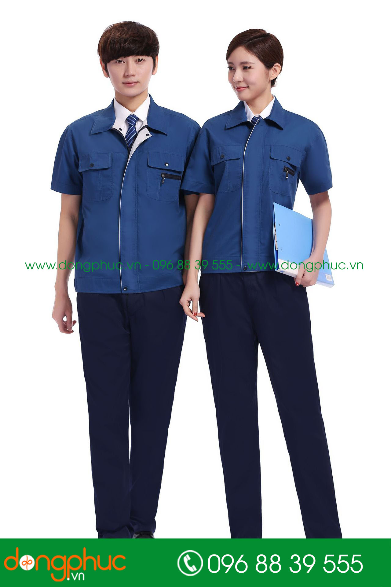 Mẫu bảo hộ màu xanh đậm phối ghi cộc tay